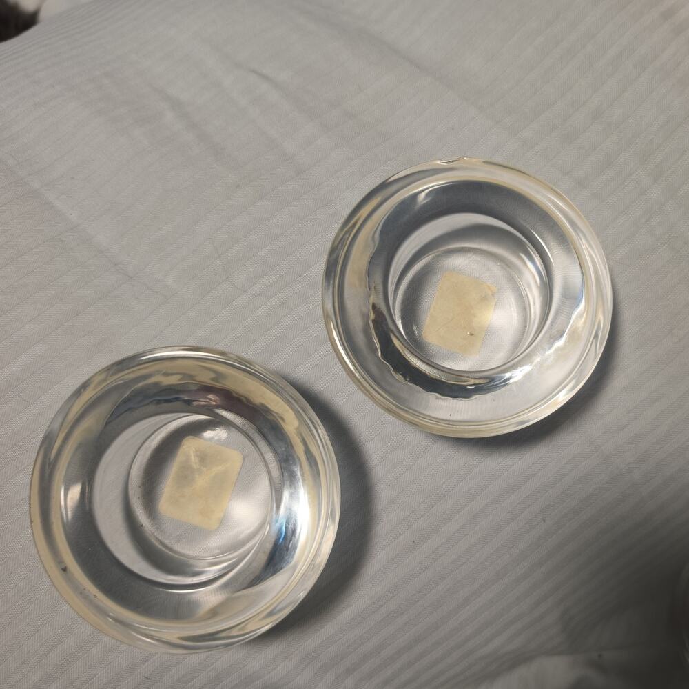 Discontinued Crate & Barrel Chartreuse Clear Glass Tealight Candle Holders Set/2